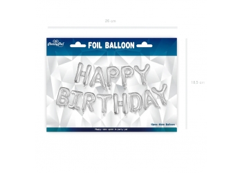 Balon foliowy srebrny napis HAPPY BIRTHDAY