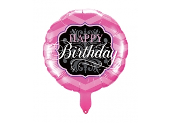 Balon foliowy Happy Birthday - różowo-czarny
