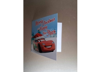 Mini kartki świąteczne - Zygzak McQueen w czapce Mikołaja