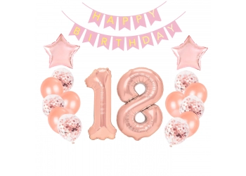 Zestaw balonów na 18-tkę + baner Happy Birthday