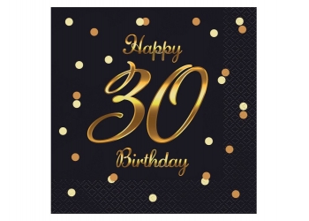 Serwetki urodzinowe "HAPPY 30 BIRTHDAY" - czarne