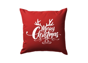 Czerwona poduszka z napisem