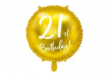 Balon foliowy "21 urodziny" - złoty