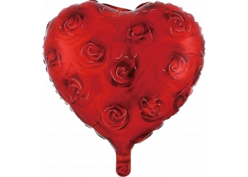 Balon foliowy czerwone SERCE  z różami - 45 cm
