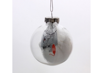 Transparentna bombka świąteczna z piórkiem z LOGO - 80 mm