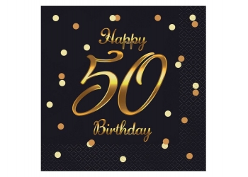 Serwetki urodzinowe "HAPPY 50 BIRTHDAY" - czarne