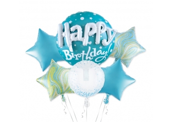 Zestaw balonów foliowych Happy Birthday - niebieski