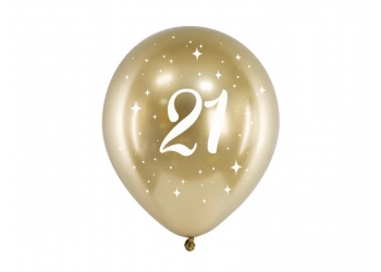 Balon lateksowy na 21-sze urodziny - złoty - Z HELEM
